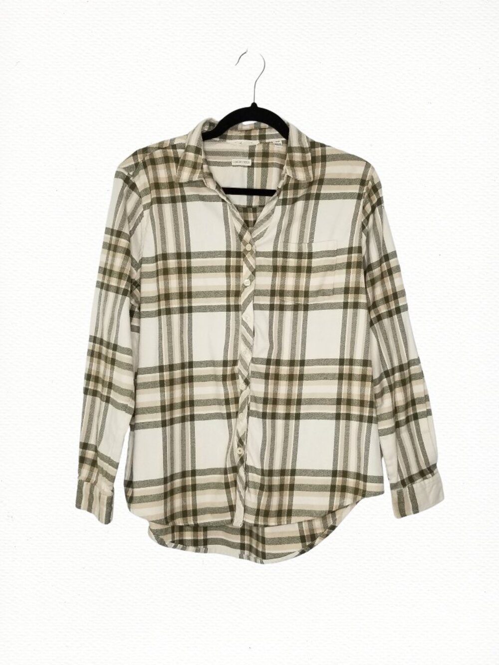 Weatherproof Vintage Brand Beige Plaid Flannel Button-Down Shirt, Medium